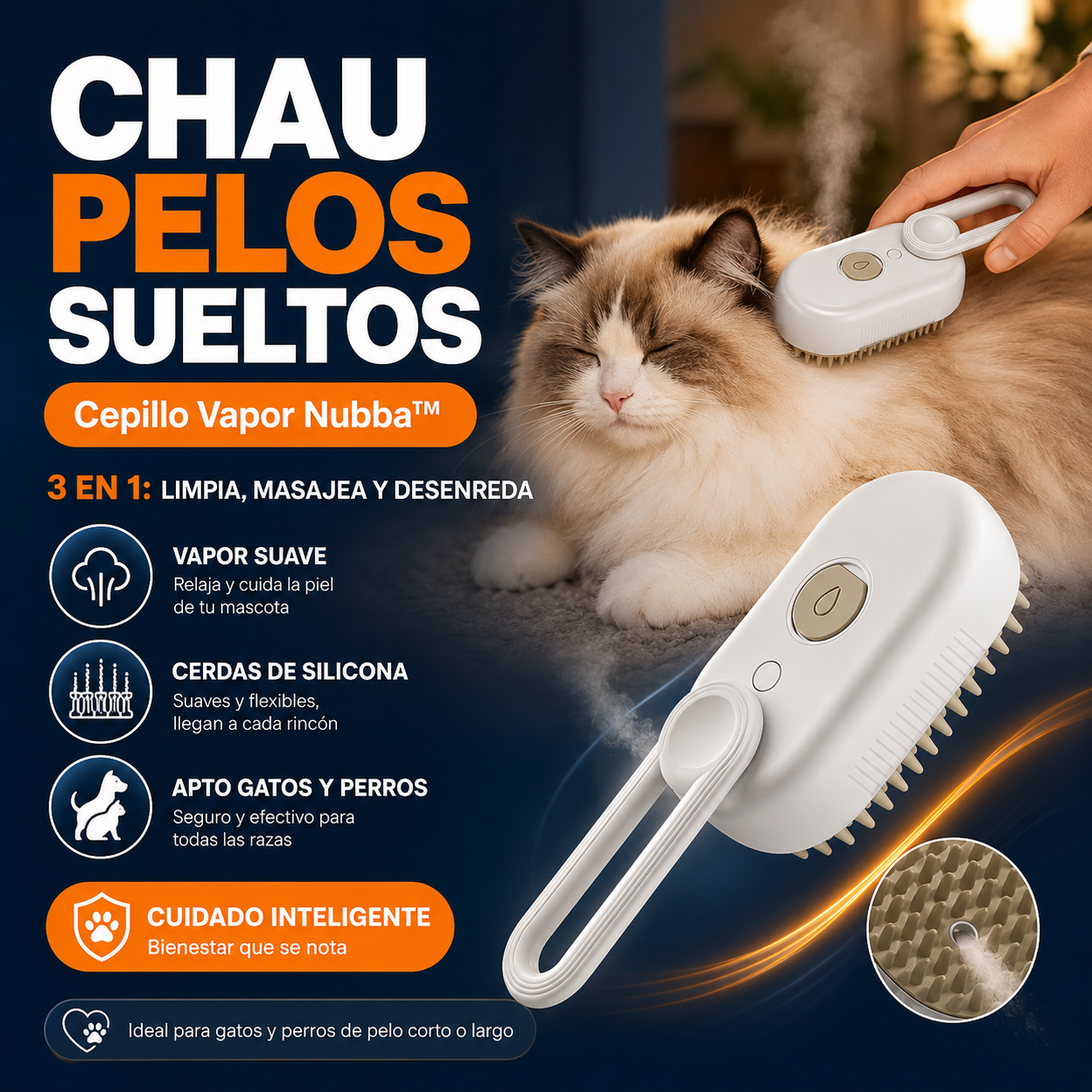 Cepillo Vapor Nubba™ — 3 en 1 para Gatos y Perros