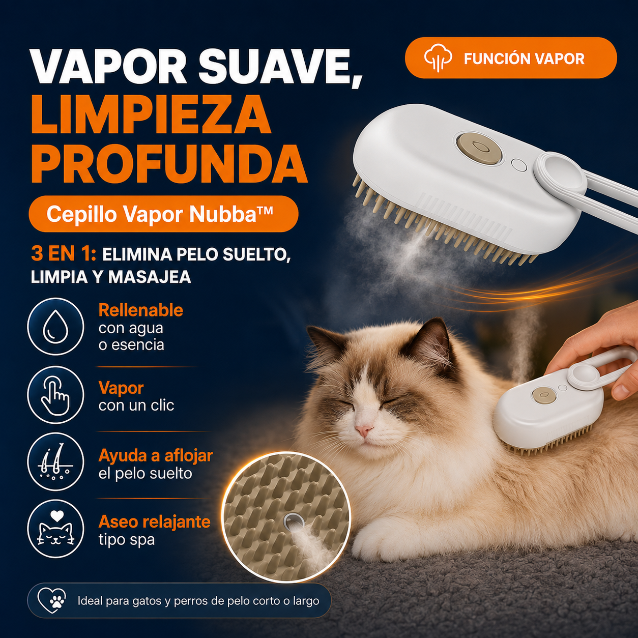 Cepillo Vapor Nubba™ — 3 en 1 para Gatos y Perros