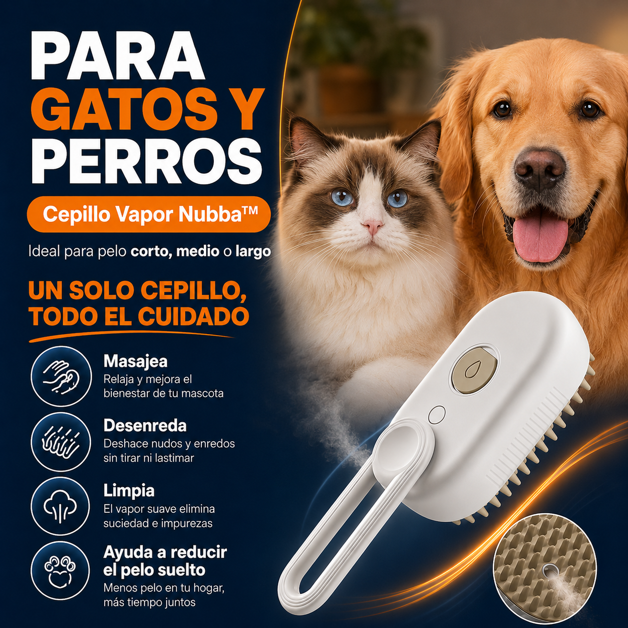Cepillo Vapor Nubba™ — 3 en 1 para Gatos y Perros